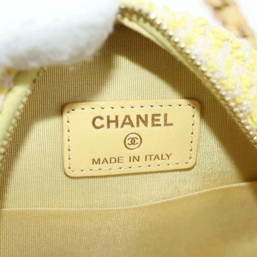 CHANEL Chain Shoulder Bag Tweed 2way Yellow